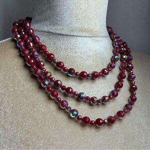 Premier Designs red long aurora borealis necklace